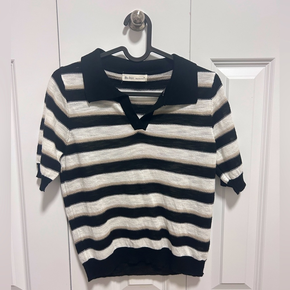 Black and White Striped Knit Top